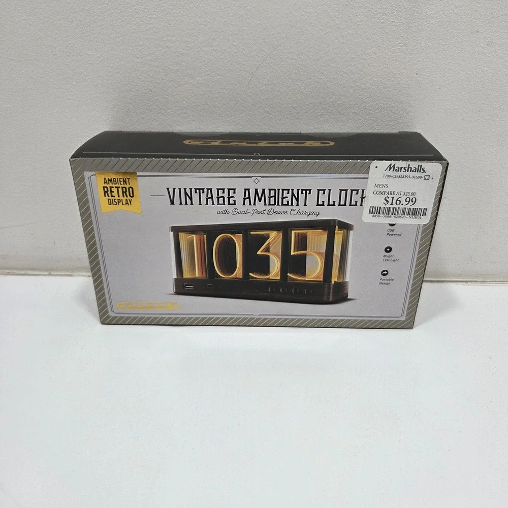 Vintage‎ Ambient Clock with Dual-Port Device Charging New In Box